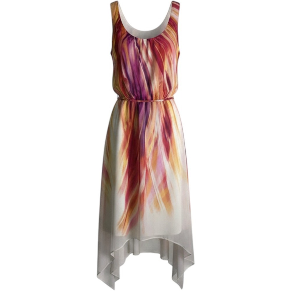 CJ Banks Dress Womens 10 Multi Color Abstract High Low Sleeveless Chiffon 56224D